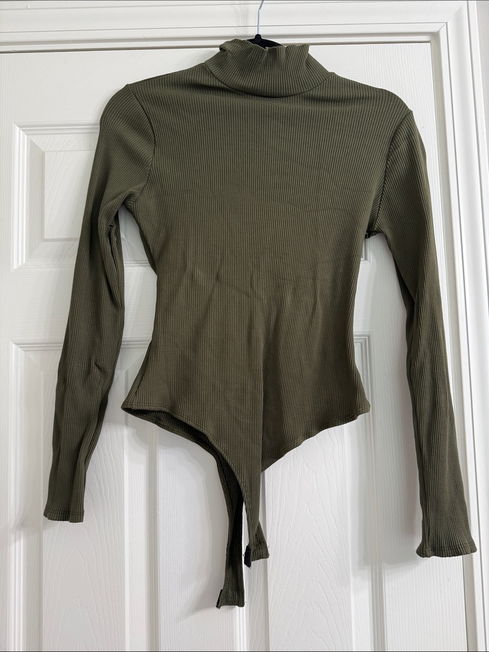 Ribbed Long Sleeve Mock Neck Bodysuit - Olive Green